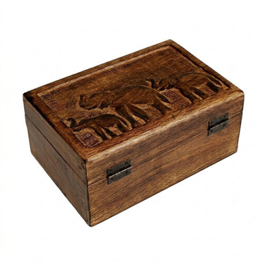 STOREINDYA Wooden Handmade Treasure Chest Box - Antique Jewelry Keepsake Storage with Elephant Design, Lock & Trinket Holder for Watches & Accessories