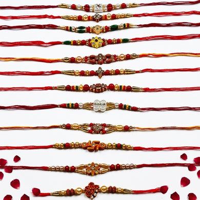 STORE INDYA Rakhi Set for Brother - 12 Designer Rakhi Thread Collection for Raksha Bandhan | Traditional Indian Rakhi Gift Set for Bhaiya Bhatija
