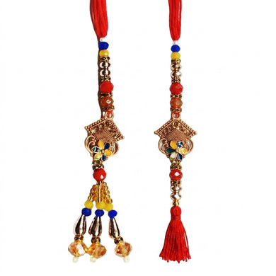 STORE INDYA Rakhi Set for Brother and Bhabhi - Traditional Bhaiya Bhabhi Rakhi for Raksha Bandhan Festival - Medium Size