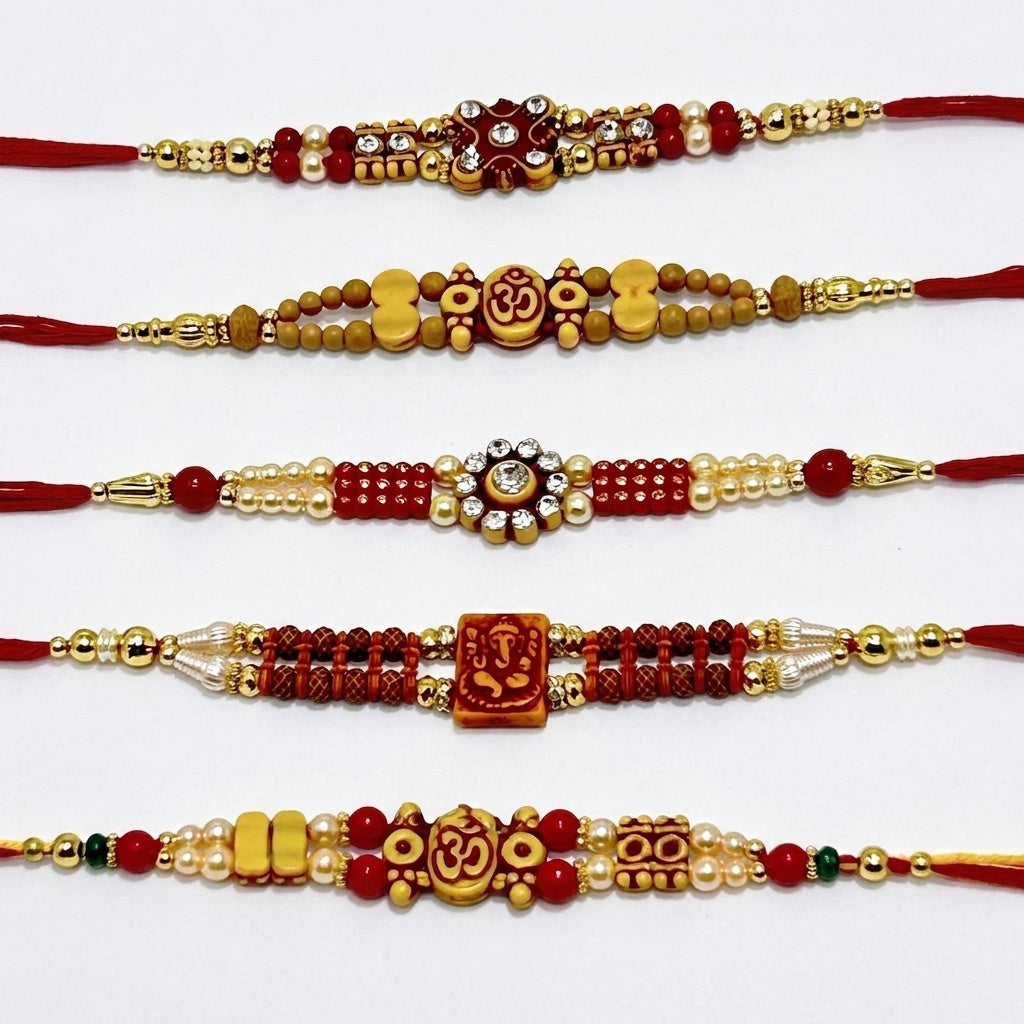 STORE INDYA Rakhi Set for Brother & Bhabhi - Designer Raksha Bandhan Traditional Thread Gift Pack for Bhai Bhaiya Bhatija (Set of 5)