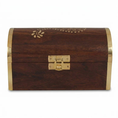 STORE INDYA Wooden Jewellery Box Organizer - Handcrafted Vintage Jewellery Box with Paisley Brass Inlay, Trinket Chest Storage for Jewellery & Keepsakes