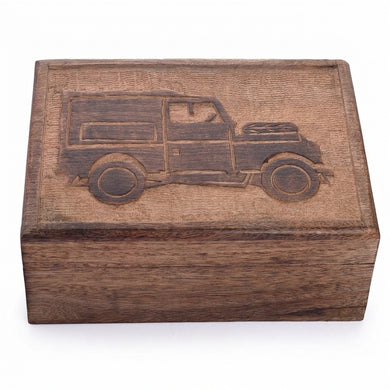 Wooden Jewellery Box for Women - Vintage Car Design Jewellery Storage Box - Handmade Trinket Keepsake Box for Makeup & Accessories - Dark Brown