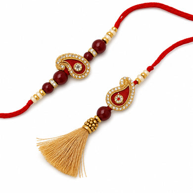 Shalinindia Bhai Bhabhi Rakhi Set of 2 – Traditional Lumba Thread Rakhi with Stones | Raksha Bandhan Gift Set for Brother & Bhabhi