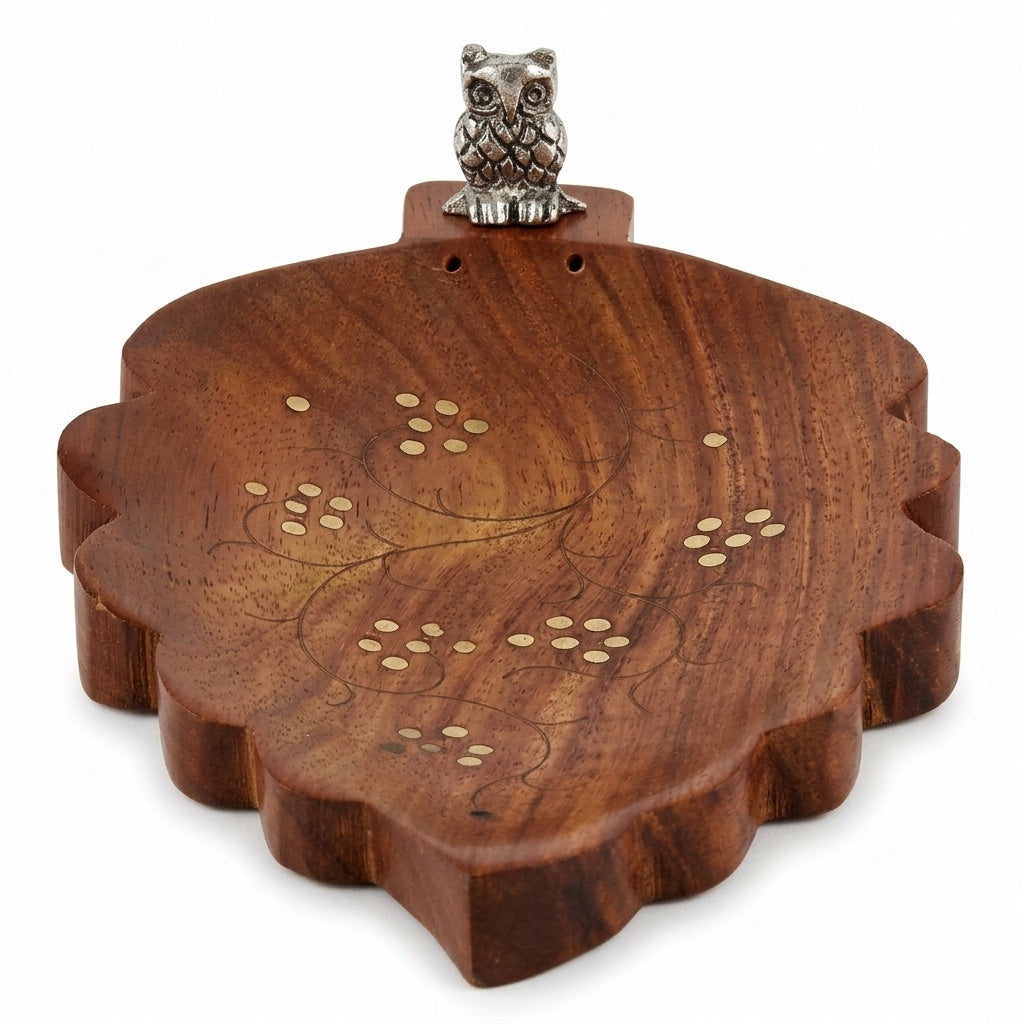 STOREINDYA Wooden Incense Stick Holder with Ash Catcher | Hand-Carved Owl Design Incense Burner Stand for Home Decor & Meditation