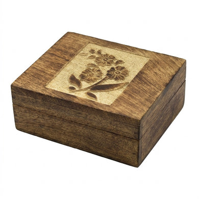 STORE INDYA Wooden Jewelry Box for Women | Hand Carved Decorative Jewelry Organizer with Flower Design | Treasure Keepsake Box for Trinkets, Watches & Gifts