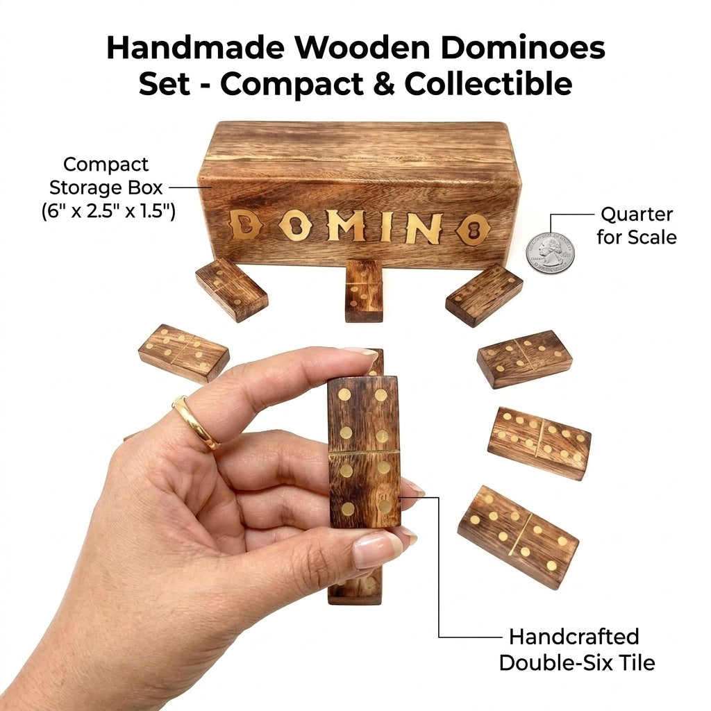 STORE INDYA Wooden Dominoes Set Double Six | Classic Handmade Domino Game Set 28 Tiles with Storage Box for Family Fun