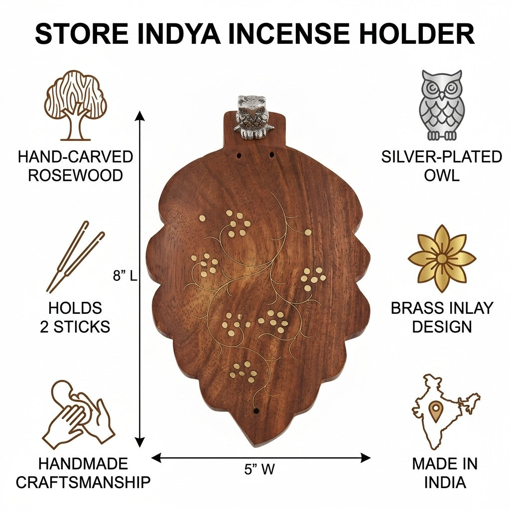 STOREINDYA Wooden Incense Stick Holder with Ash Catcher | Hand-Carved Owl Design Incense Burner Stand for Home Decor & Meditation