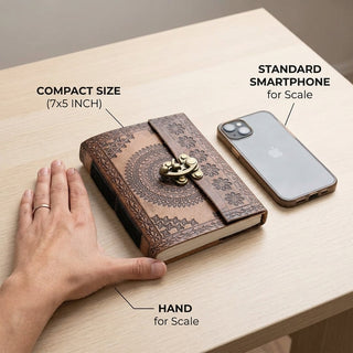 STORE INDYA Handmade Leather Bound Journal with Lock - Vintage Travel Diary | 192 Eco-Friendly Pages | Refillable Writing Notebook for Men & Women | 7x5 Inch