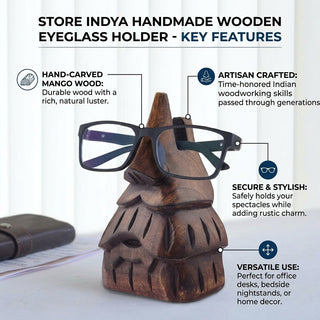 STORE INDYA Eyeglass Holder Stand/Wooden Spectacle Holder/Spectacle Stand/Eyeglass Holders for Desk/Desk Eyeglass Holder/Handmade Stand for Office Home Décor (Nose)