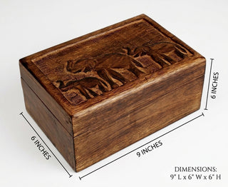 STOREINDYA Wooden Handmade Treasure Chest Box - Antique Jewelry Keepsake Storage with Elephant Design, Lock & Trinket Holder for Watches & Accessories
