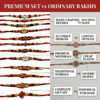 STORE INDYA Rakhi Set for Brother - 12 Designer Rakhi Thread Collection for Raksha Bandhan | Traditional Indian Rakhi Gift Set for Bhaiya Bhatija