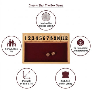 STORE INDYA Shut The Box Dice Game - 12 Number Wooden Board Game for Kids & Adults - Educational Math Game - Handcrafted Mango Wood 14