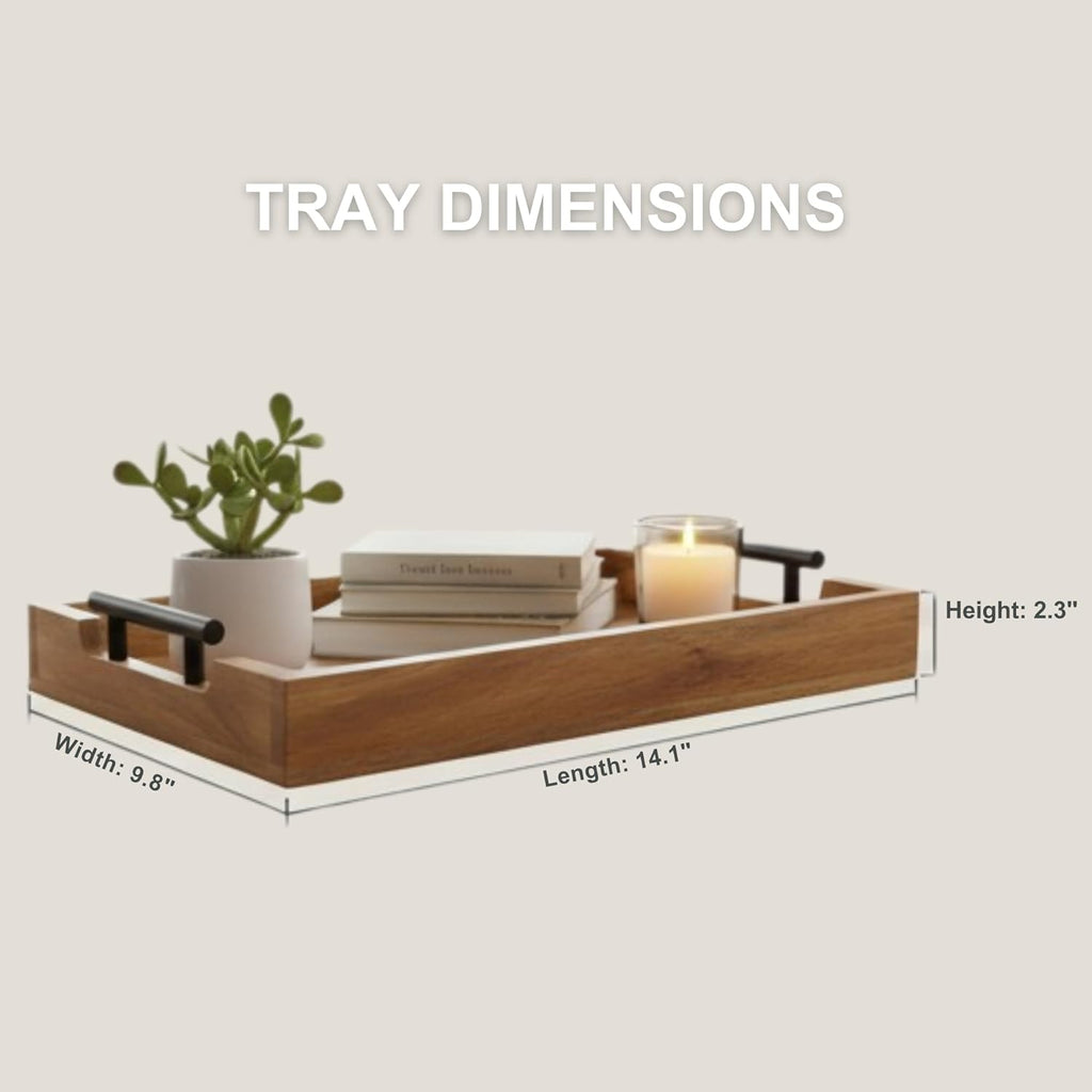 STORE INDYA Mango Wood Serving Tray with Metal Handles – Rustic Coffee Table & Ottoman Tray for Living Room, Kitchen, Breakfast in Bed, and Gatherings