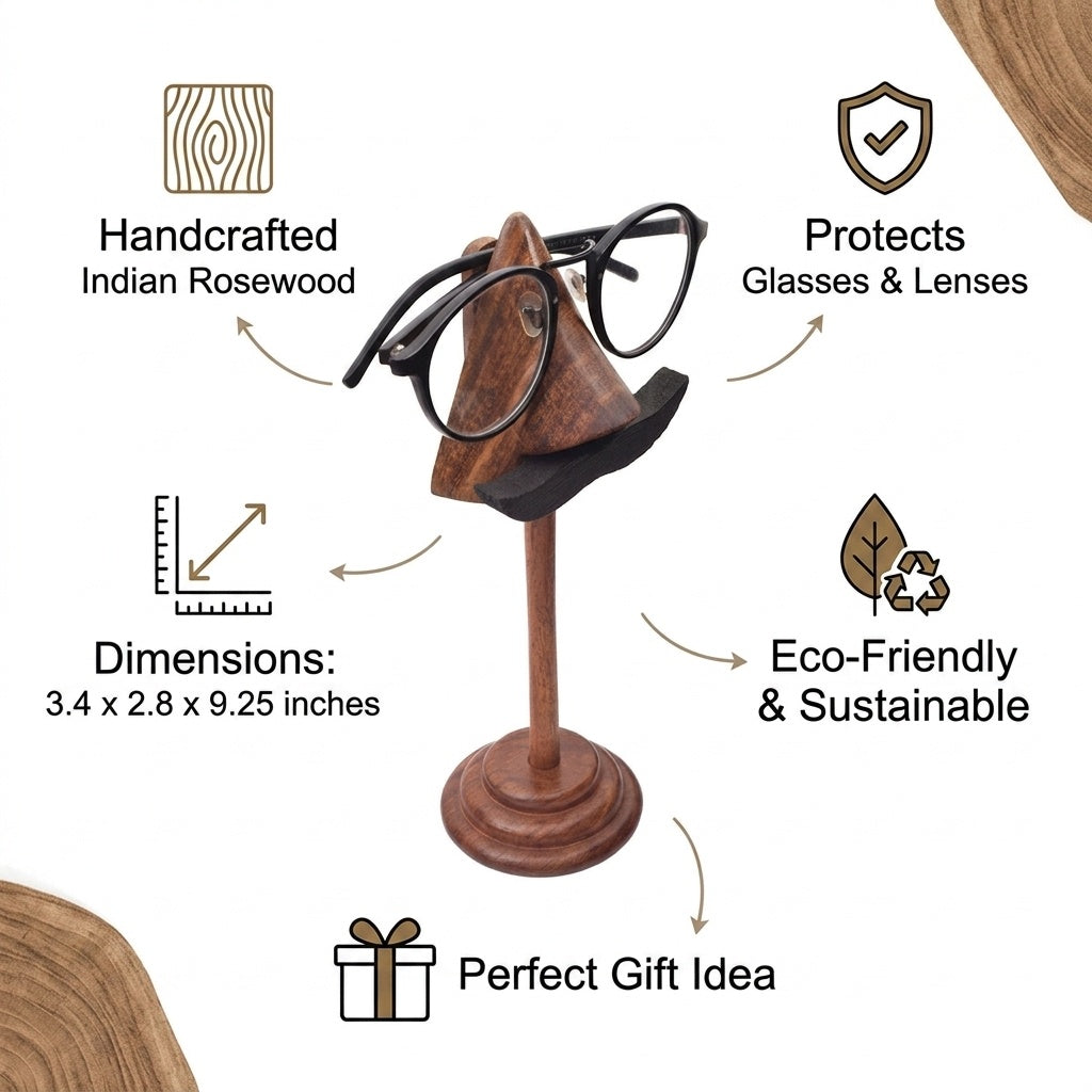 storeindya Handcrafted Rosewood Glasses Holder Stand - Wooden Eyeglass Holder for Sunglasses & Spectacles - Unique Aesthetic Gift Idea for Home & Office