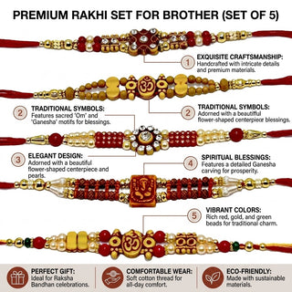 STORE INDYA Rakhi Set for Brother & Bhabhi - Designer Raksha Bandhan Traditional Thread Gift Pack for Bhai Bhaiya Bhatija (Set of 5)