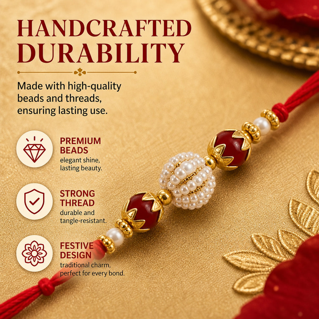 Designer Red Bead Rakhi for Brother – Rakhi Bracelet & Traditional Raksha Bandhan Gift Set for Bhaiya | Premium Raksha Bandhan Rakhi Gift