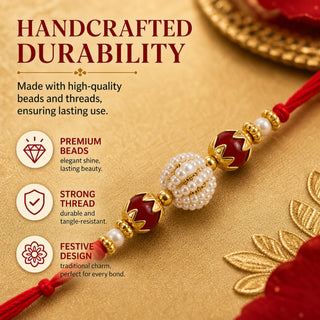 Designer Red Bead Rakhi for Brother – Rakhi Bracelet & Traditional Raksha Bandhan Gift Set for Bhaiya | Premium Raksha Bandhan Rakhi Gift