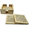 Store Indya Set of 4 Wooden Square Coasters with Holder for Tea Coffee Beer Wine Glass Drinks | Black Finish with Geometrical Carving |Tabletop Protection Perfect Coasters