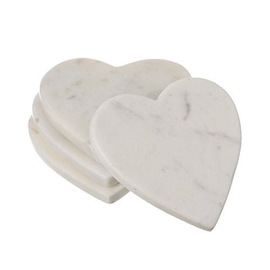Shalinindia Handmade Opal White Love Heart Shape Marble Stone Tea Coasters Set of 4 for Drink Size- 4X4X0.75 Inch Cocktail Coffee Dinning Table- Artisan Crafted in India