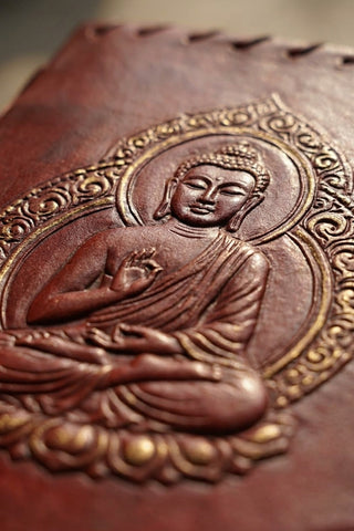 Premium Leather Diary | Handmade Leather Journal & Personal Organizer, Travel Notebook with Buddha Embossed Cover, Vintage Writing Diary for Men & Women, Refillable Rustic Notebook