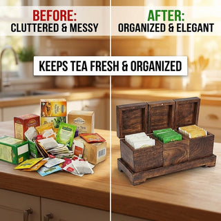 Tea Boxes Wooden/Tea Box Organizer/Tea Box Holder/Tea Storage Box/Tea Chest Boxes/Wood Tea Box Handmade Wooden Teabags Holder Chest Organizer (Elephant Trio Collection)