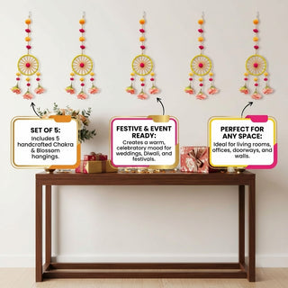 STORE INDYA Traditional Wall Hangings Set of 5, With Peach color Flowers