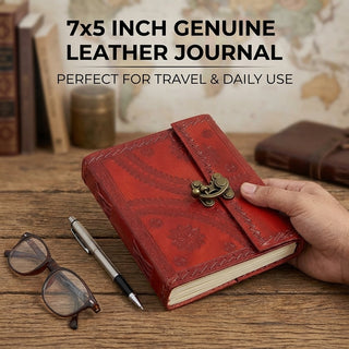 Handmade Leather Travel Journal with Lock-Unlined, 100 Sheets/200 Pages, 7x5 Inches