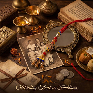 STORE INDYA Rakhi Set for Brother and Bhabhi - Traditional Bhaiya Bhabhi Rakhi for Raksha Bandhan Festival - Medium Size