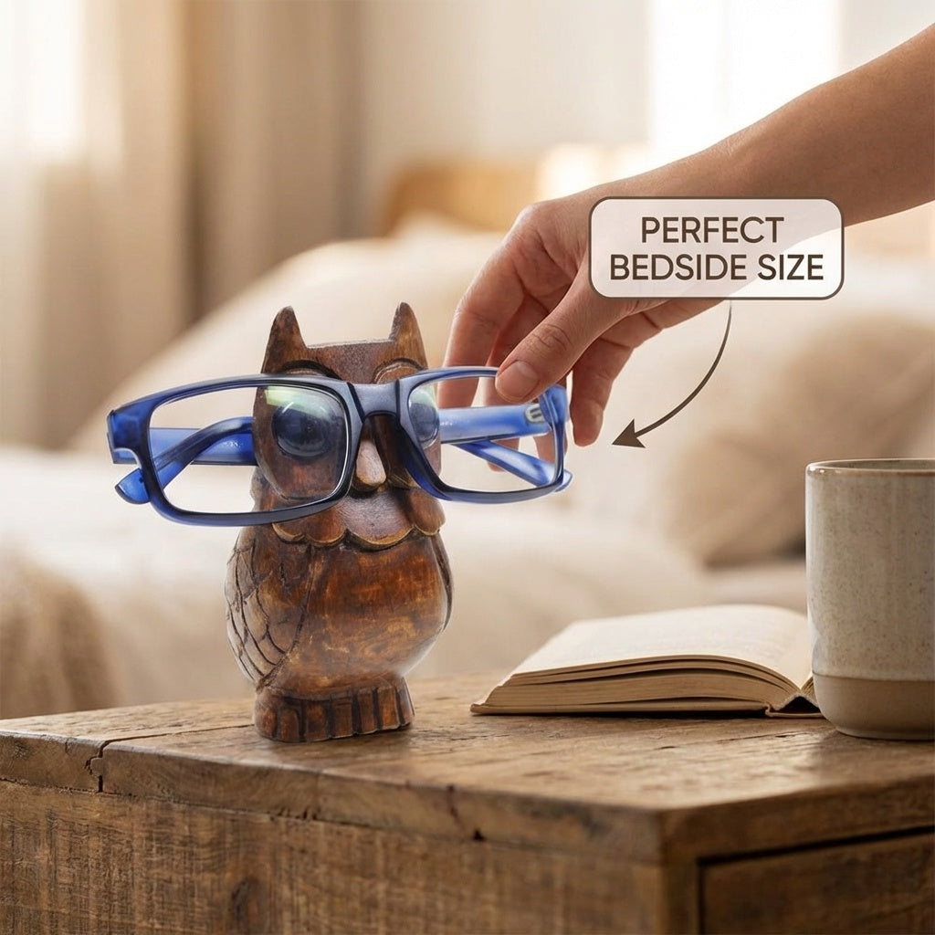 storeindya Handcrafted Wooden Eyeglass Spectacle Holder Organizer Spectacle Stand Trinket Tray Catch All Dish. (Owl-Small)