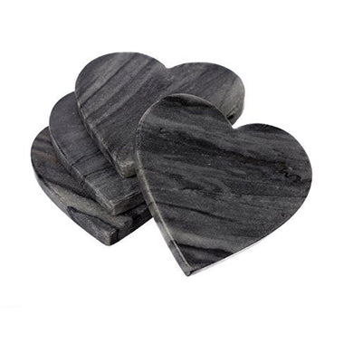 Shalinindia Handmade Ocean Grey Love Heart Shape Marble Stone Tea Coasters Set of 4 for Drink Size- 4X4X0.75 Inch Cocktail Coffee Dinning Table- Artisan Crafted in India