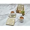 Store Indya Set of 4 Wooden Square Coasters with Holder for Tea Coffee Beer Wine Glass Drinks | Whitwash Finish with Mandala Carving |Tabletop Protection Perfect Coasters