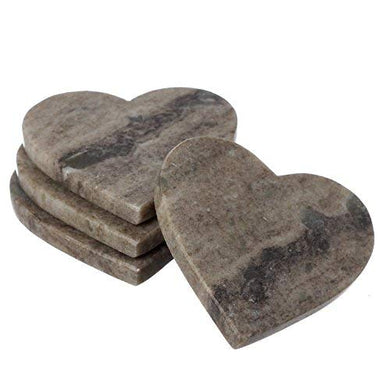 Shalinindia Handmade Brown Galaxy Love Heart Shape Marble Stone Tea Coasters Set of 4 for Drink Size- 4X4X0.75 Inch Cocktail Coffee Dinning Table- Artisan Crafted in India