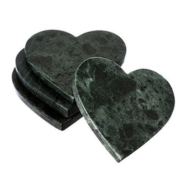 Shalinindia Handmade Jade Green Love Heart Shape Marble Stone Tea Coasters Set of 4 for Drink Size- 4X4X0.75 Inch Cocktail Coffee Dinning Table- Artisan Crafted in India