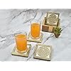 Store Indya Set of 4 Wooden Square Coasters with Holder for Tea Coffee Beer Wine Glass Drinks | Whitwash Finish with Mandala Carving |Tabletop Protection Perfect Coasters