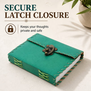 Store Indya Genuine Leather-Bound Journal – Vintage Travel Notebook, 200 Unlined Pages, Antique Leather Journal with Secure Latch, Emerald Green