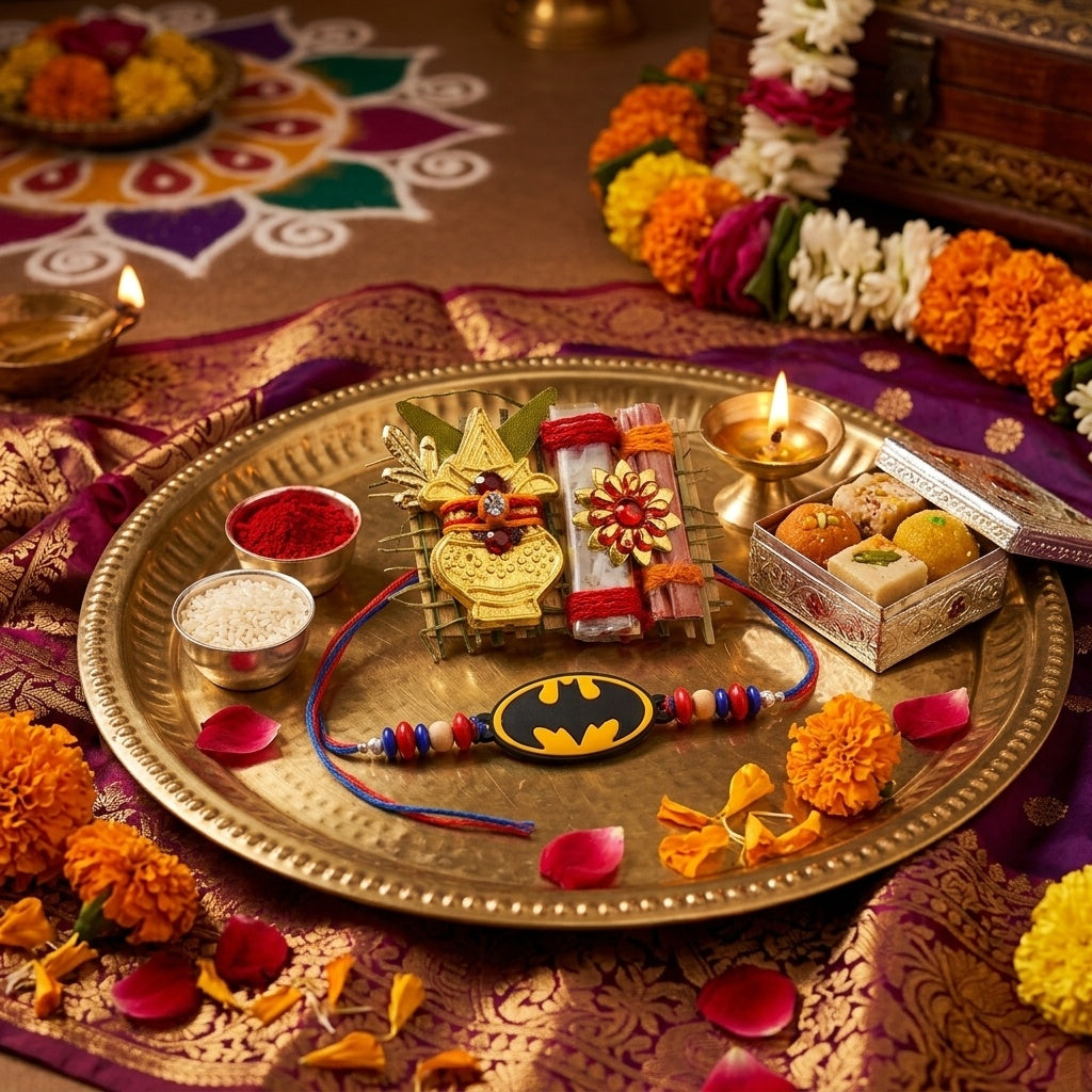 STORE INDYA Rakhi Set for Brother and Bhabhi - Traditional Bhaiya Bhabhi Rakhi for Bhai - Medium Size Raksha Bandhan Gift