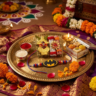 STORE INDYA Rakhi Set for Brother and Bhabhi - Traditional Bhaiya Bhabhi Rakhi for Bhai - Medium Size Raksha Bandhan Gift