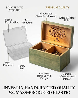 STOREINDYA Wooden Tea Storage Box | Tea Bag Organizer with 2 Compartments, Handcrafted Tea Box with Embossed Tree of Life Design for Kitchen Counter