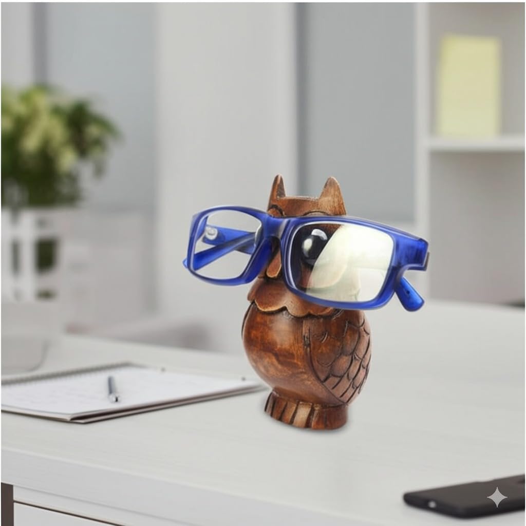 storeindya Handcrafted Wooden Eyeglass Spectacle Holder Organizer Spectacle Stand Trinket Tray Catch All Dish. (Owl-Small)