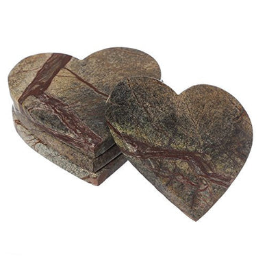 Shalinindia Handmade Brown Forest Love Heart Shape Marble Stone Tea Coasters Set of 4 for Drink Size- 4X4X0.75 Inch Cocktail Coffee Dinning Table- Artisan Crafted in India