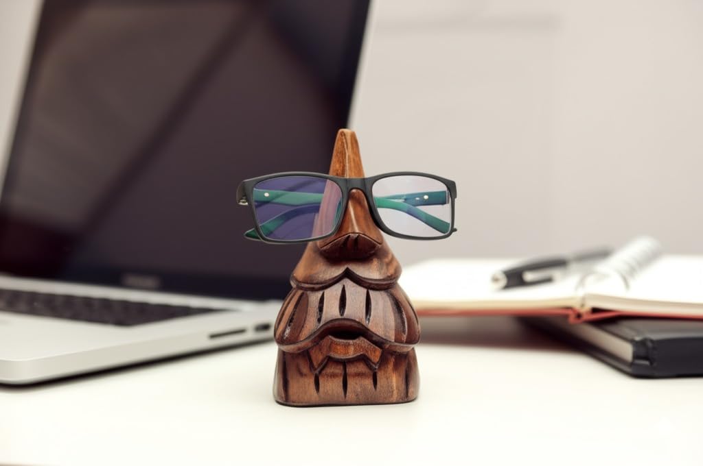 STORE INDYA Eyeglass Holder Stand/Wooden Spectacle Holder/Spectacle Stand/Eyeglass Holders for Desk/Desk Eyeglass Holder/Handmade Stand for Office Home Décor (Nose)