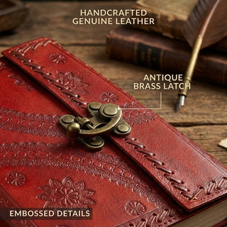 Handmade Leather Travel Journal with Lock-Unlined, 100 Sheets/200 Pages, 7x5 Inches