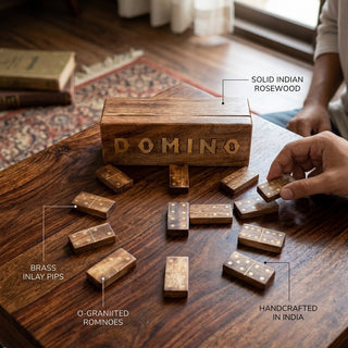 STORE INDYA Wooden Dominoes Set Double Six | Classic Handmade Domino Game Set 28 Tiles with Storage Box for Family Fun
