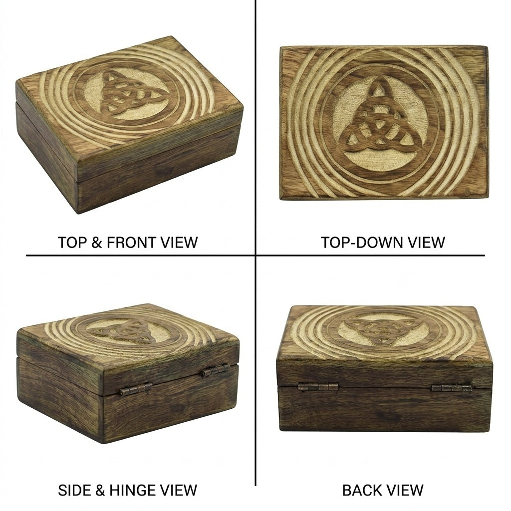 STORE INDYA Wooden Jewelry Box for Women - Hand Carved Decorative Pentagram Design | Jewelry Organizer Trinket Box for Keepsakes, Watches & Gifts