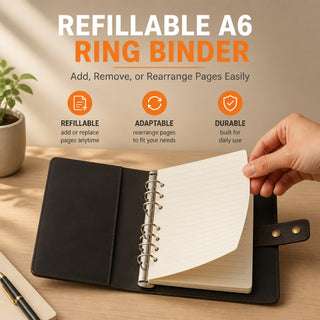 Handmade A6 Genuine Leather Journal-Refillable Ring Binder, Vintage Travel Organizer, and Writing Notebook for Men and Women-8x6 Inches