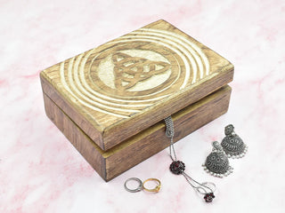 STORE INDYA Wooden Hand Carved Decorative Box with Pentagram Carving On Top | Treasure Box Jewelry Organizer Keepsake Box Treasure Chest Trinket Holder Watch Box Gifts for her Girl Women Mother's Day Gift