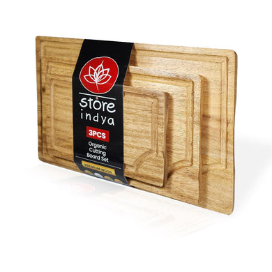 STORE INDYA Cutting Boards for Kitchen - Set of 3 Wooden Chopping Boards for Prep & Serving, Charcuterie, Butcher Block, Non Toxic Wood Cutting Boards – Large, Medium, Small – Gift Ready (Natural)
