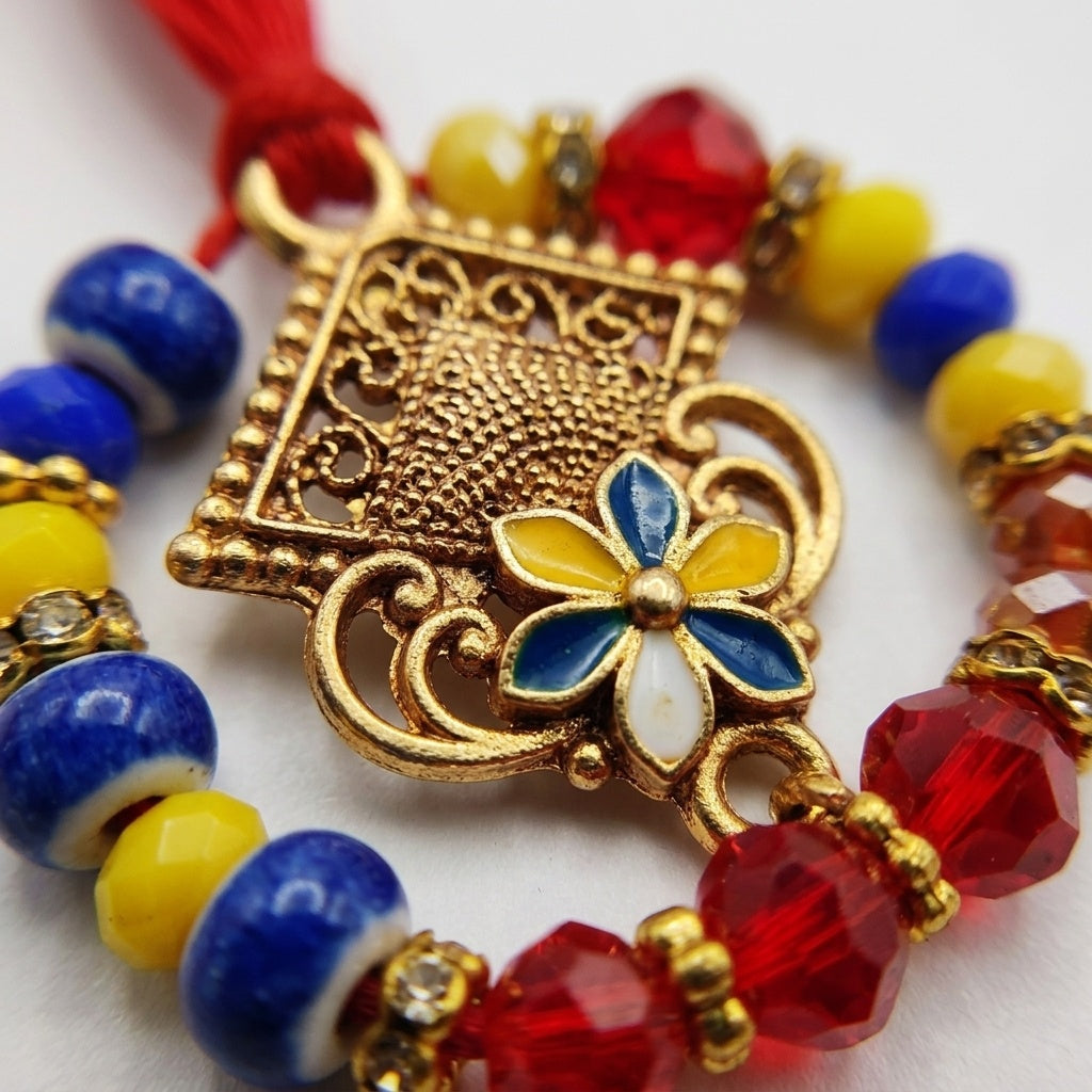 STORE INDYA Rakhi Set for Brother and Bhabhi - Traditional Bhaiya Bhabhi Rakhi for Raksha Bandhan Festival - Medium Size