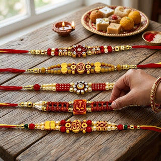 STORE INDYA Rakhi Set for Brother & Bhabhi - Designer Raksha Bandhan Traditional Thread Gift Pack for Bhai Bhaiya Bhatija (Set of 5)