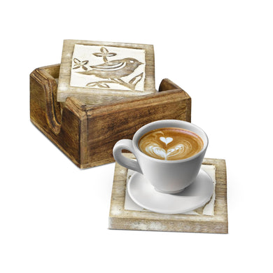 Store Indya Set of 4 Wood Coasters-Rustic Finish-Water Absorbent Eco-Friendly Protects Furniture from Water Stains & Damages-Set of 5 Drink Coasters Made Wood